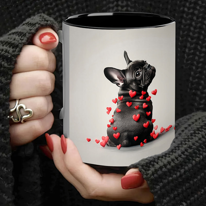 Tailorly Black Accent 11 oz Mug - french bulldog hearts