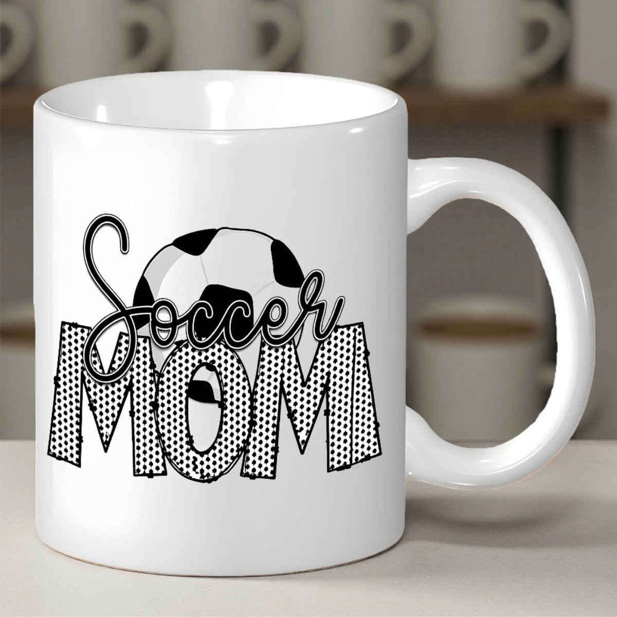 Tailorly White Ceramic 11 oz Mug - Soccer Mom Minimalist Athletic Design With Traditional Geometric Patterned Professional Soccer Ball