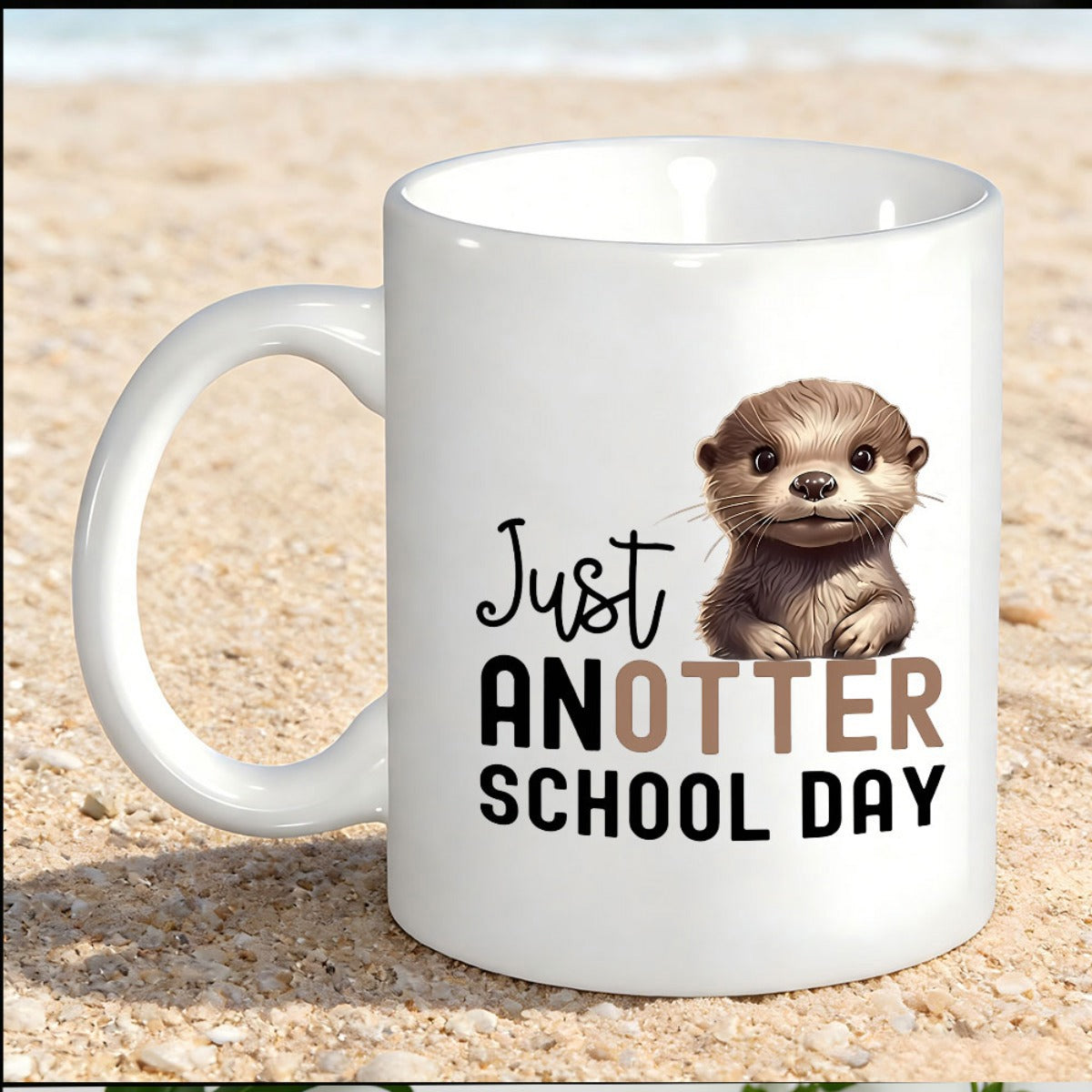 Tailorly White Ceramic 11 oz Mug - Just Anotter School Day Adorable Brown Baby Creature Sitting Calmly In Portrait Style Otter