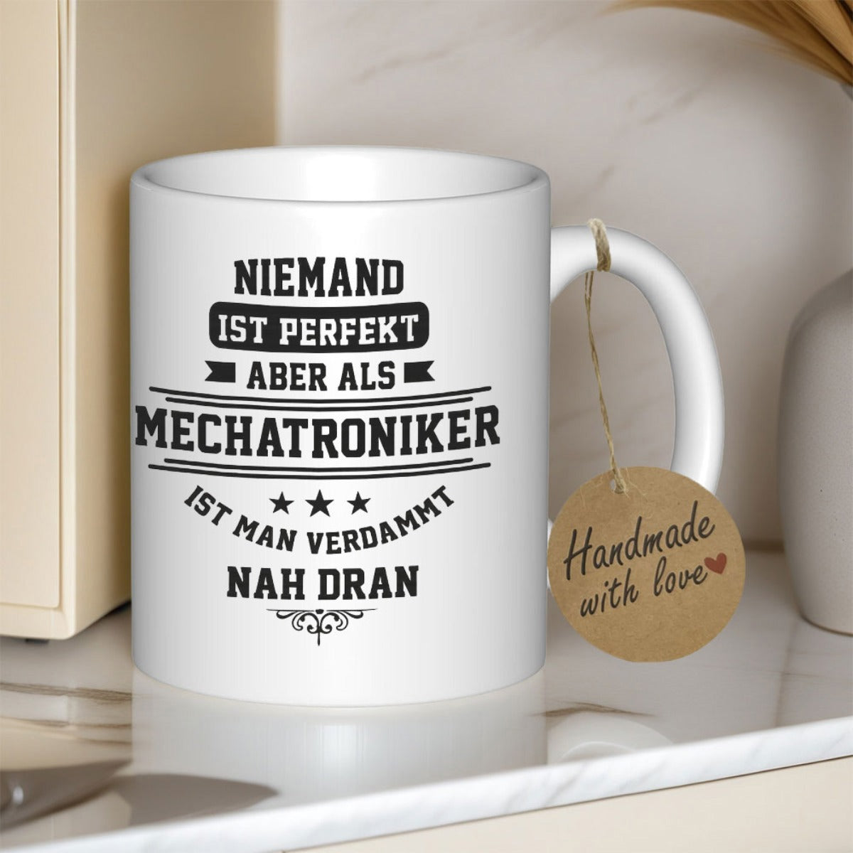 Tailorly White Ceramic 11 oz Mug - Featuring Bold Decorative Typographic Layout With Ornamental Flourish Mug