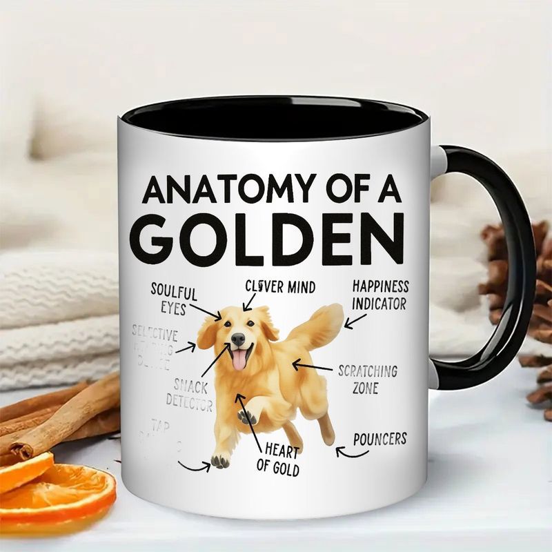 Tailorly Black Accent 11 oz Mug - golden retriever anatomy with labeled tail and heart