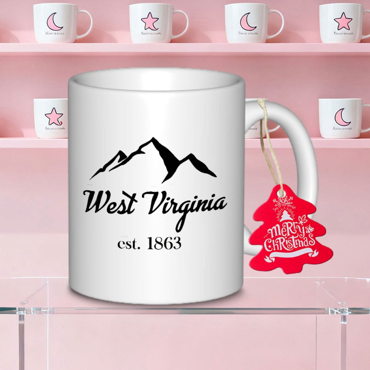 Tailorly White Ceramic 11 oz Mug - West Virginia Simple Black Mountain Range Silhouette Over State Name Scenic Mountain