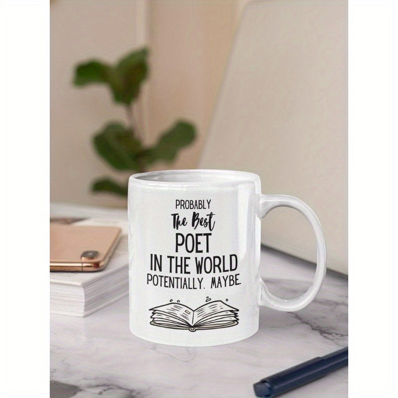 Tailorly White Ceramic 11 oz Mug - Probably The Best Poet In The World Potentially Maybe Simple Line Drawing Of An Open Book With Turning Pages Book