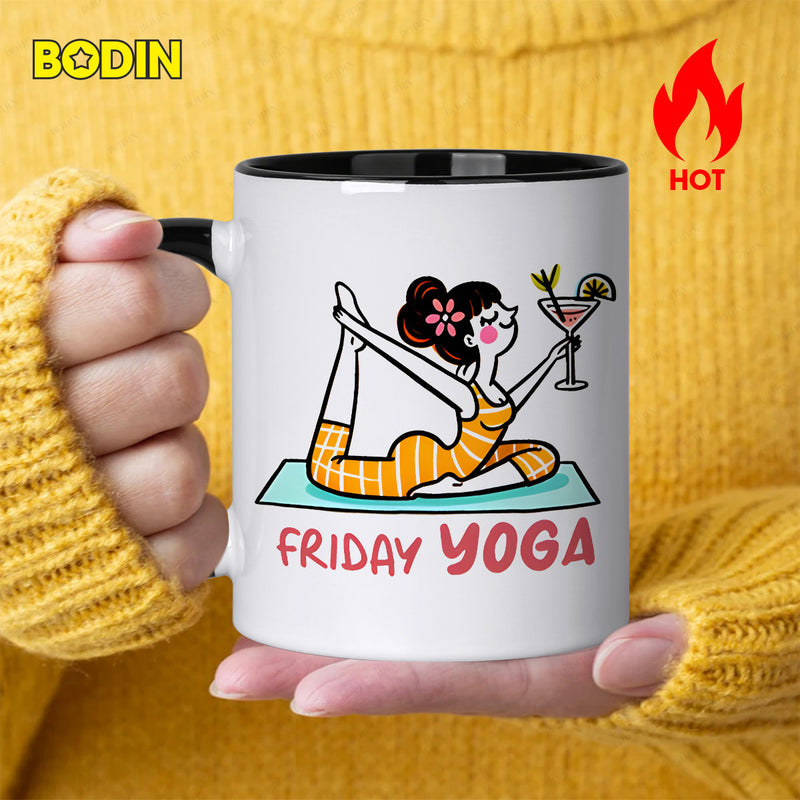 Tailorly Black Accent 11 oz Mug - item picture 1pc yoga mug print ceramic coffee cup suitable for dishwasher safe coffee tea cup ideal gift