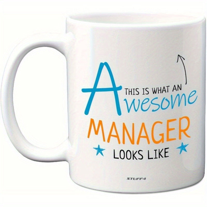 Tailorly White Ceramic 11 oz Mug - This Is What An Awesome Manager Looks Like Minimalist White Ceramic Vessel Featuring Stars And Stylized Upward Arrow Mug