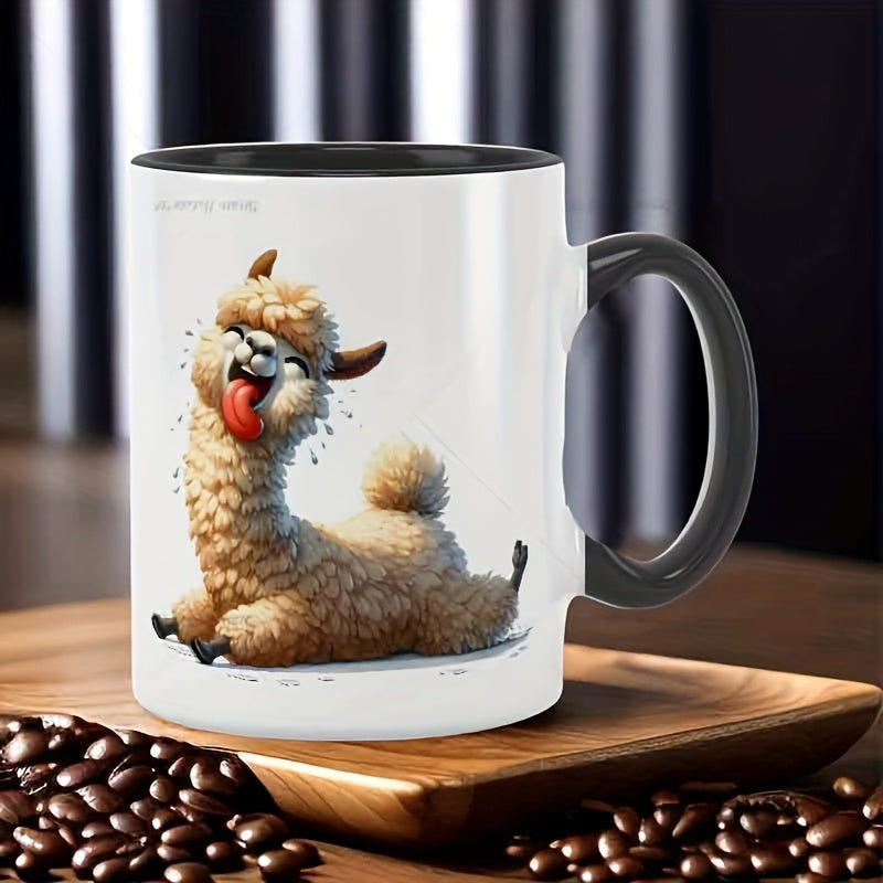 Tailorly Black Accent 11 oz Mug - cute alpaca sticking out its tongue