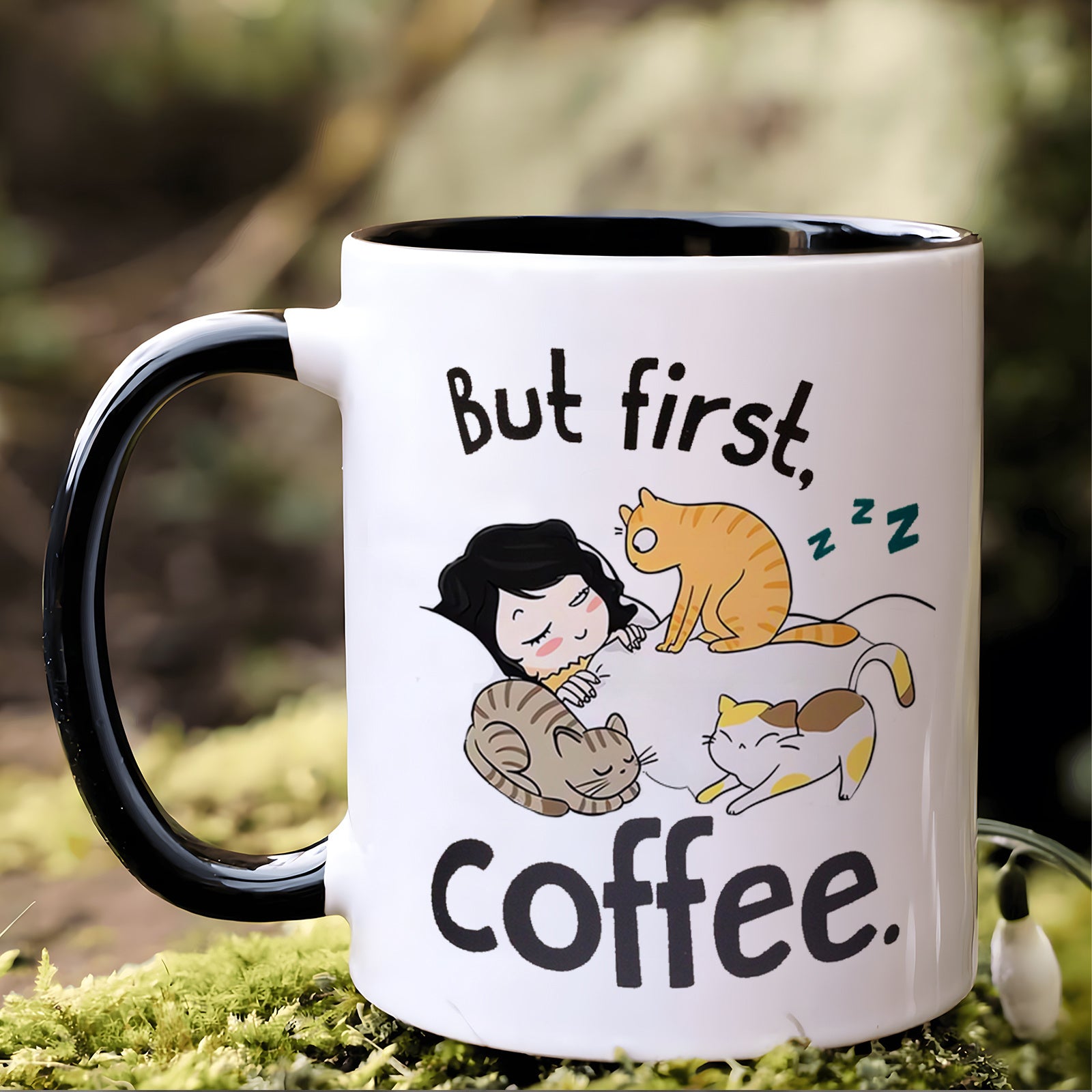 Tailorly Black Accent 11 oz Mug - sleeping kittens
