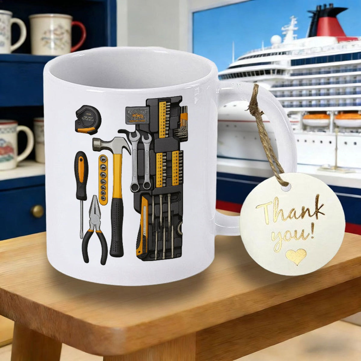 Tailorly White Ceramic 11 oz Mug - Handy Repair Kit Arranged With Pliers And Sturdy Hammer Professional Tools