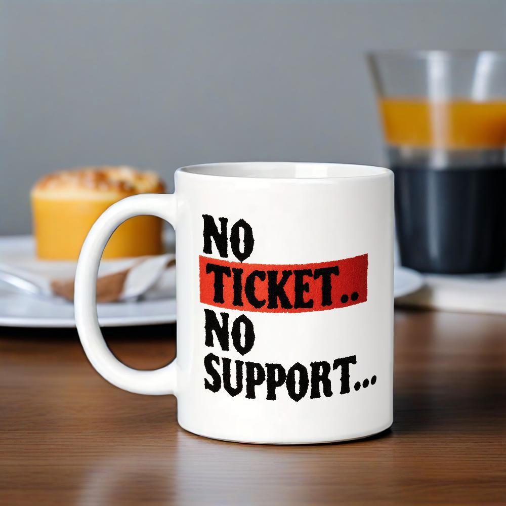 Tailorly White Ceramic 11 oz Mug - No Ticket No Support Minimalist Modern Ceramic Vessel With A Bold Red Horizontal Stripe Accent Mug