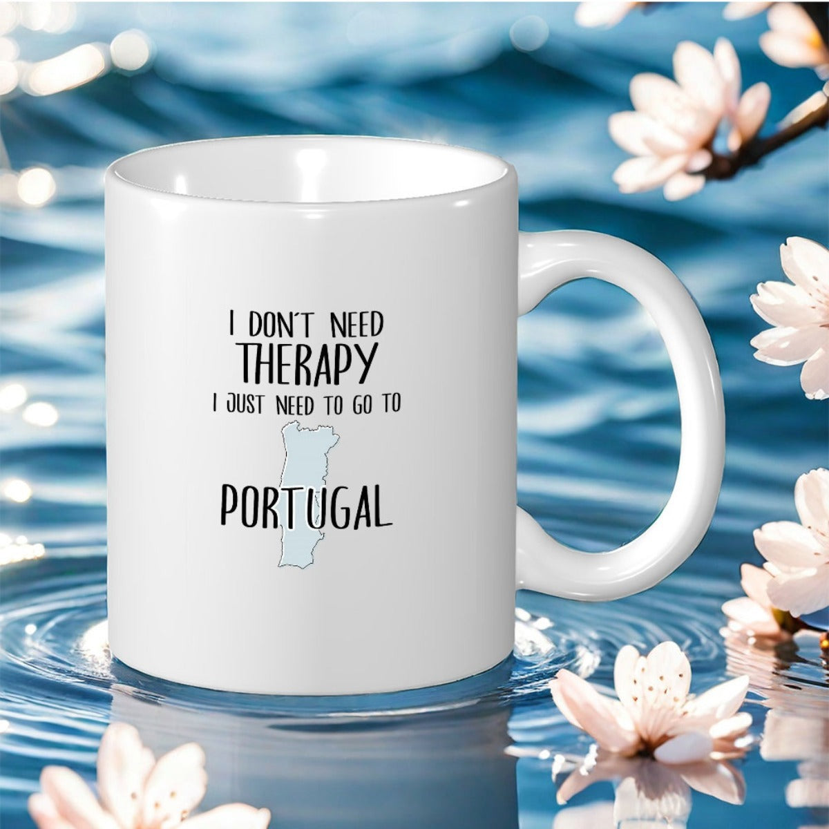 Tailorly White Ceramic 11 oz Mug - I Don't Need Therapy I Just Need To Go To Portugal Simple Blue Outline Representing The Geographic Borders Of A Country Portugal