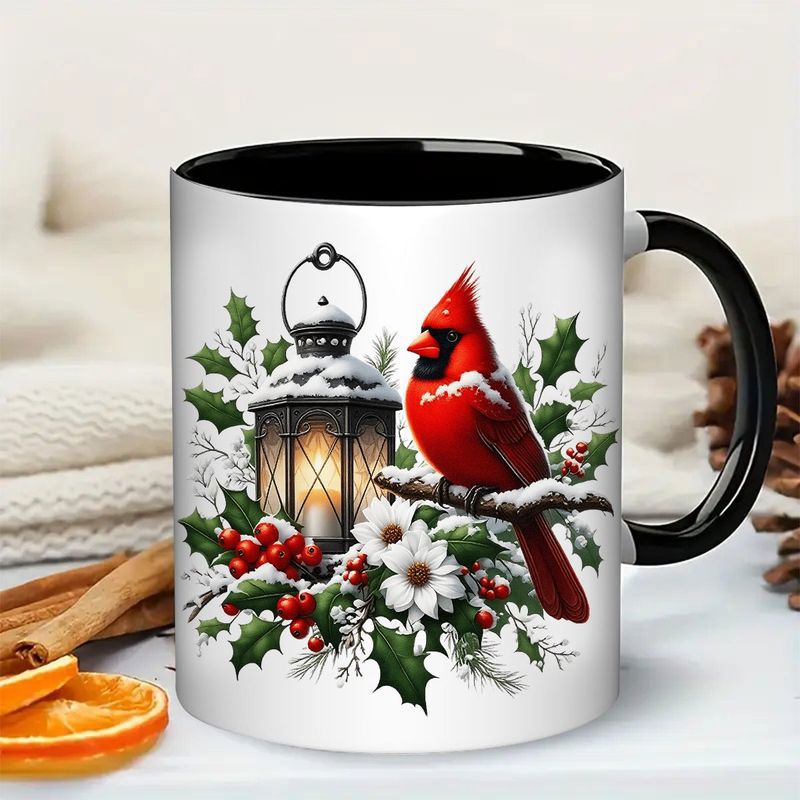 Tailorly Black Accent 11 oz Mug - bird winter festive holiday christmas new year cozy warm