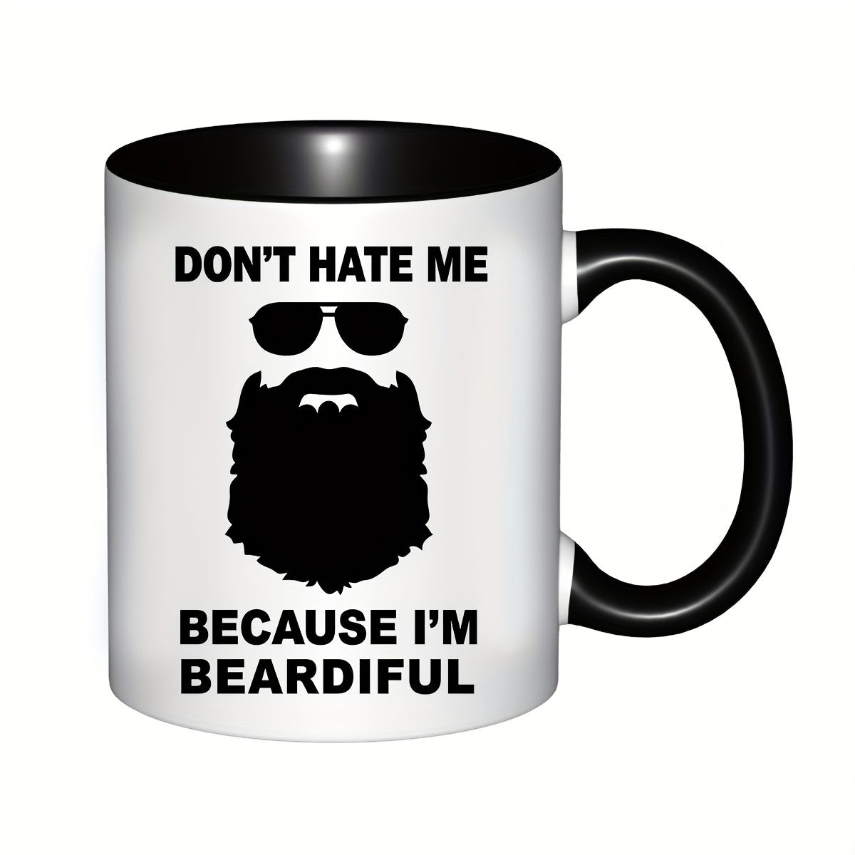 Tailorly Black Accent 11 oz Mug - funny text "dont hate me im beardiful bearded for man"
