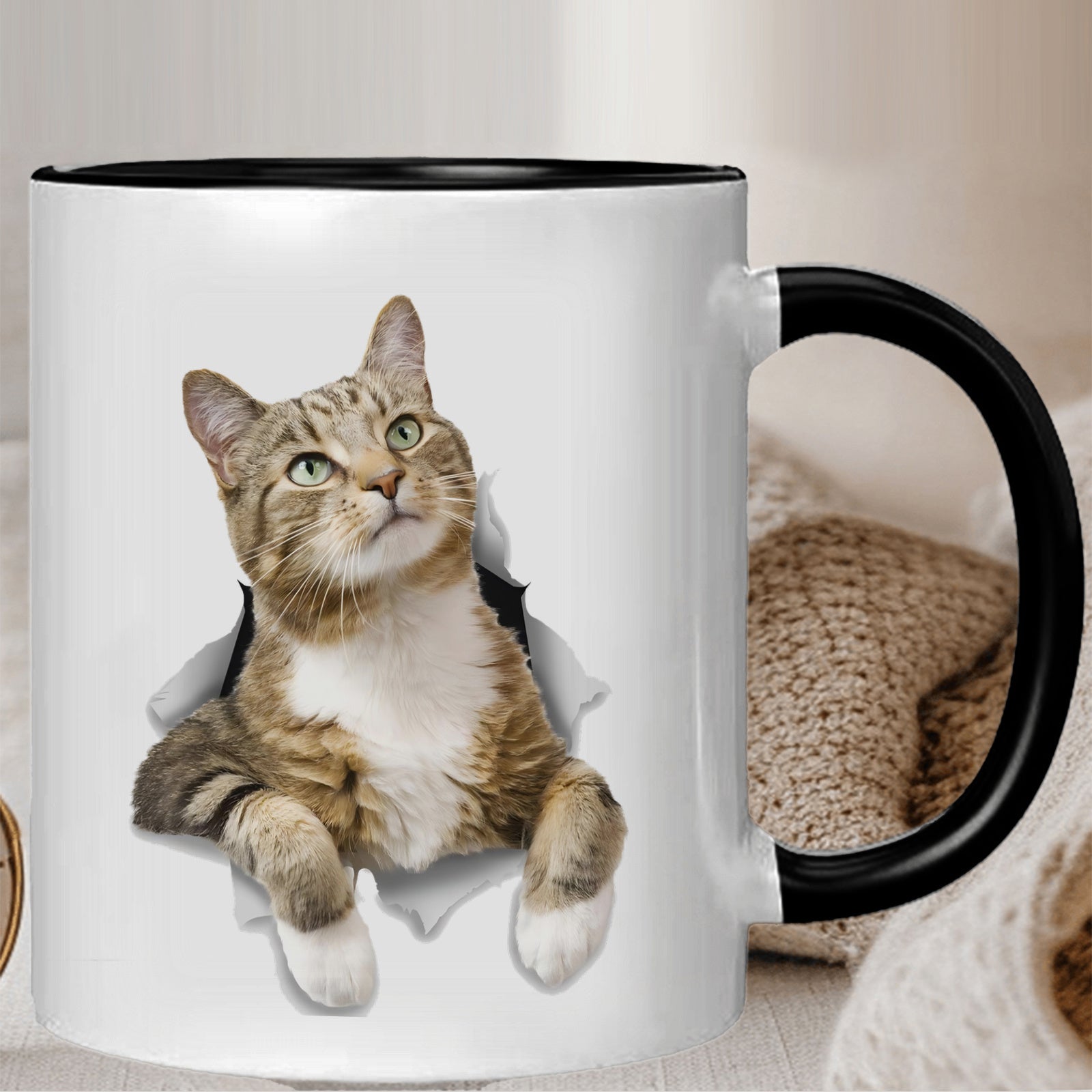Tailorly Black Accent 11 oz Mug - adorable cat themed， humorous