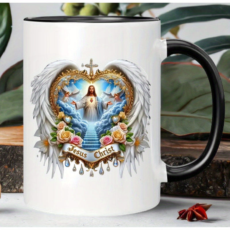Tailorly Black Accent 11 oz Mug - of christ， angel wings， red roses