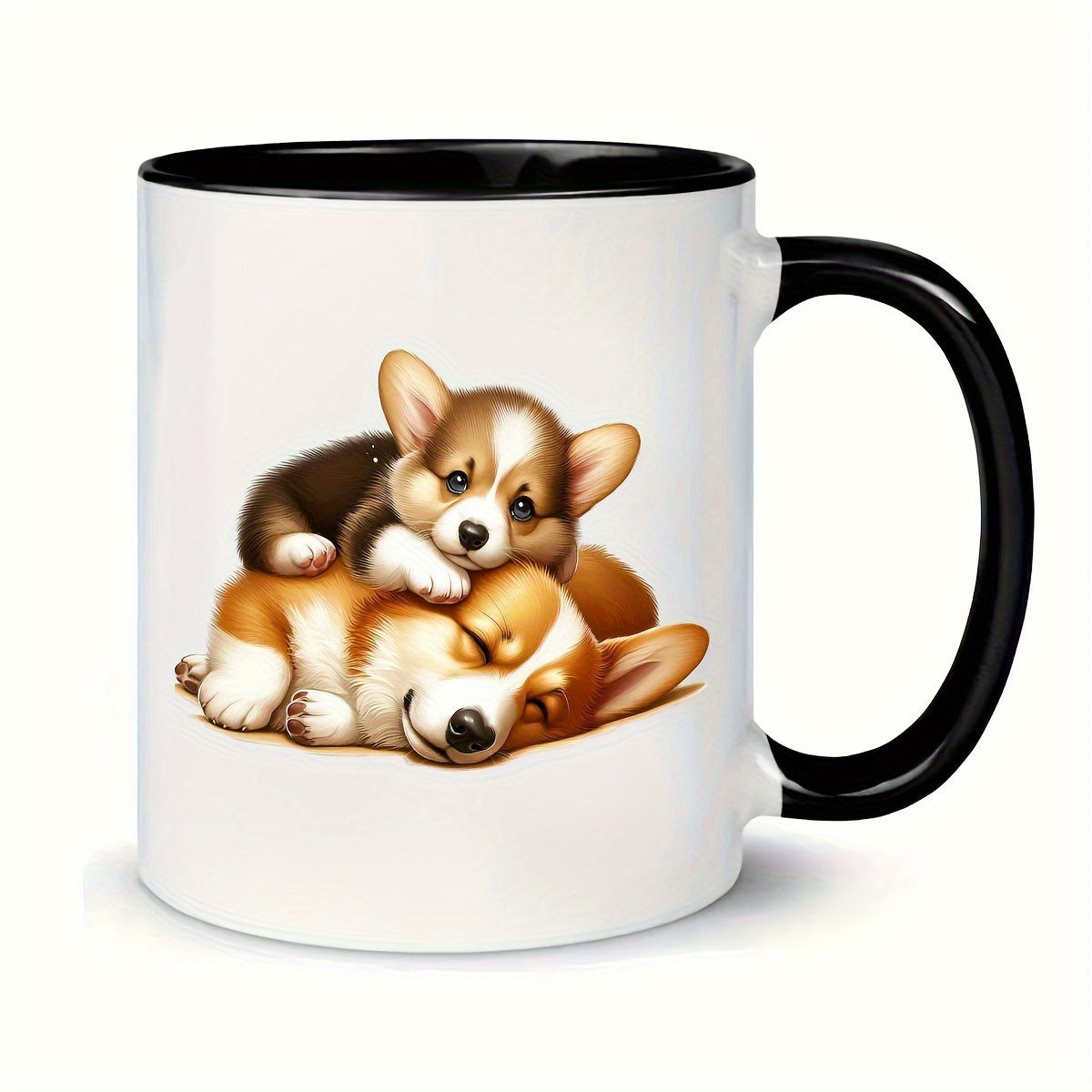 Tailorly Black Accent 11 oz Mug - corgi puppies