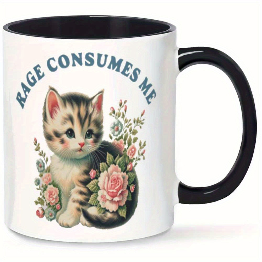 Tailorly Black Accent 11 oz Mug - kitten and roses