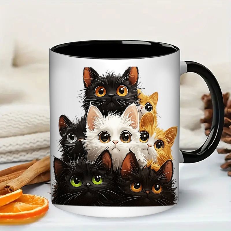 Tailorly Black Accent 11 oz Mug - multi color tabby tuxedo kitten