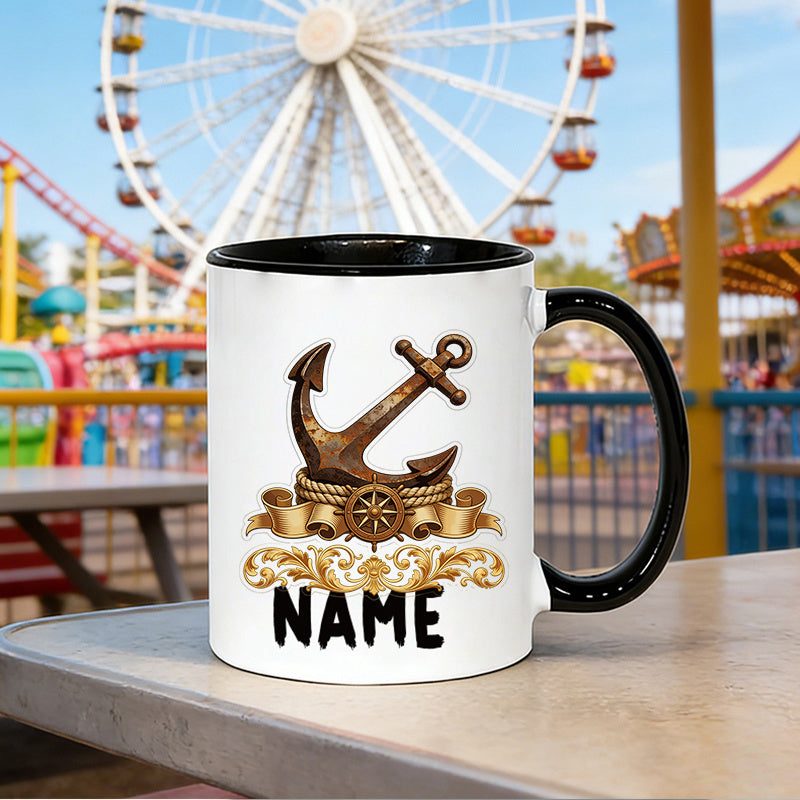 Tailorly Black Accent 11 oz Mug - customizable names or text with a vintage Halloween and Christmas design