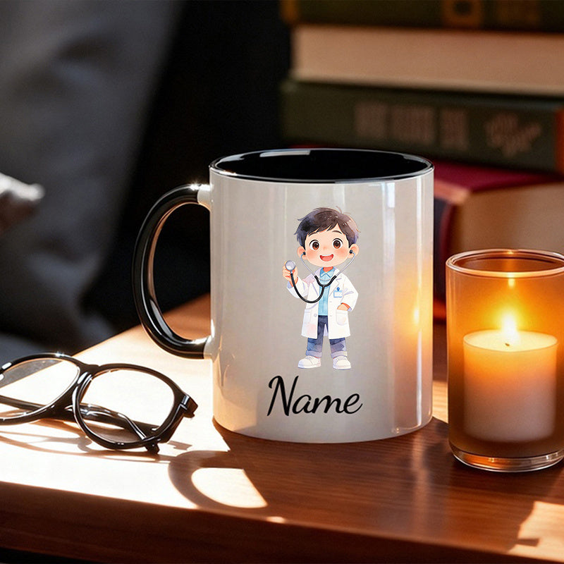 Tailorly Black Accent 11 oz Mug - cartoon design with personalized name text
