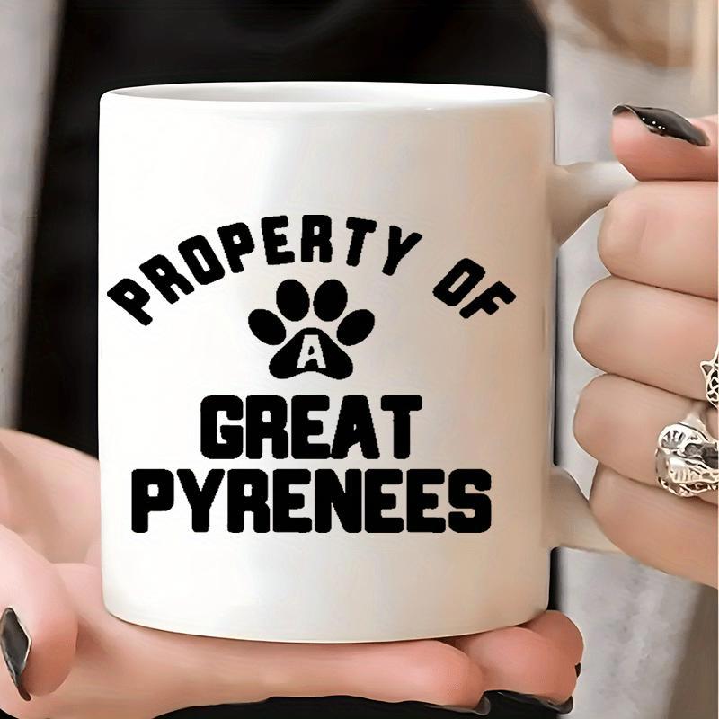 Tailorly White Ceramic 11 oz Mug - Property Of A Great Pyrenees Bold Black Symbolic Animal Silhouette Set Against Clean White Background Paw Print