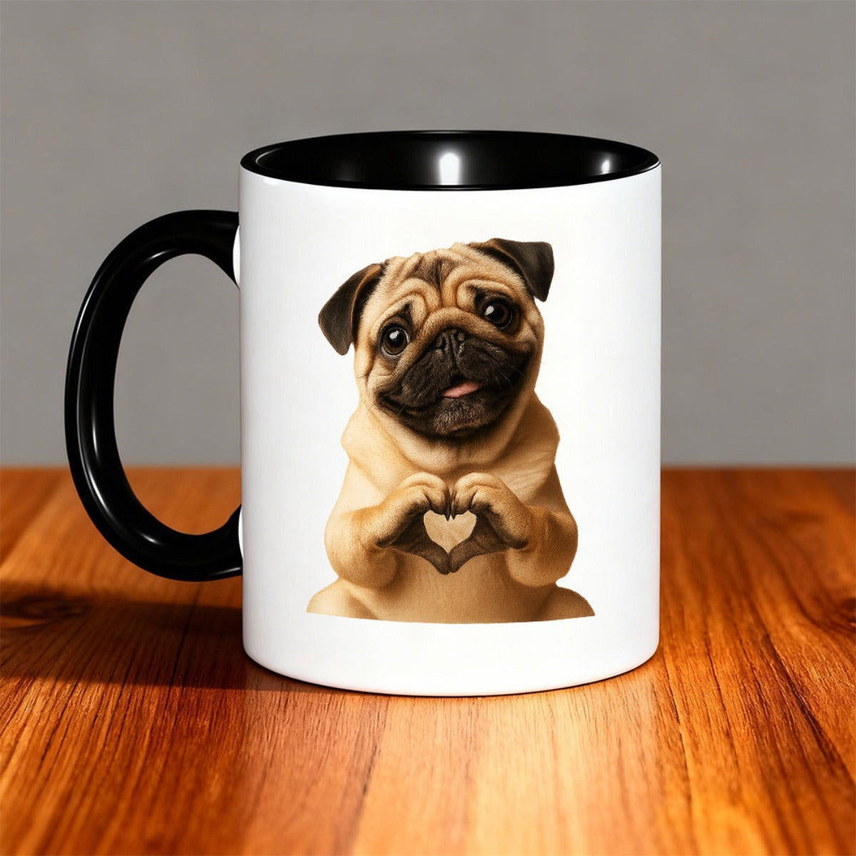 Tailorly Black Accent 11 oz Mug - adorable pug dog heart hands