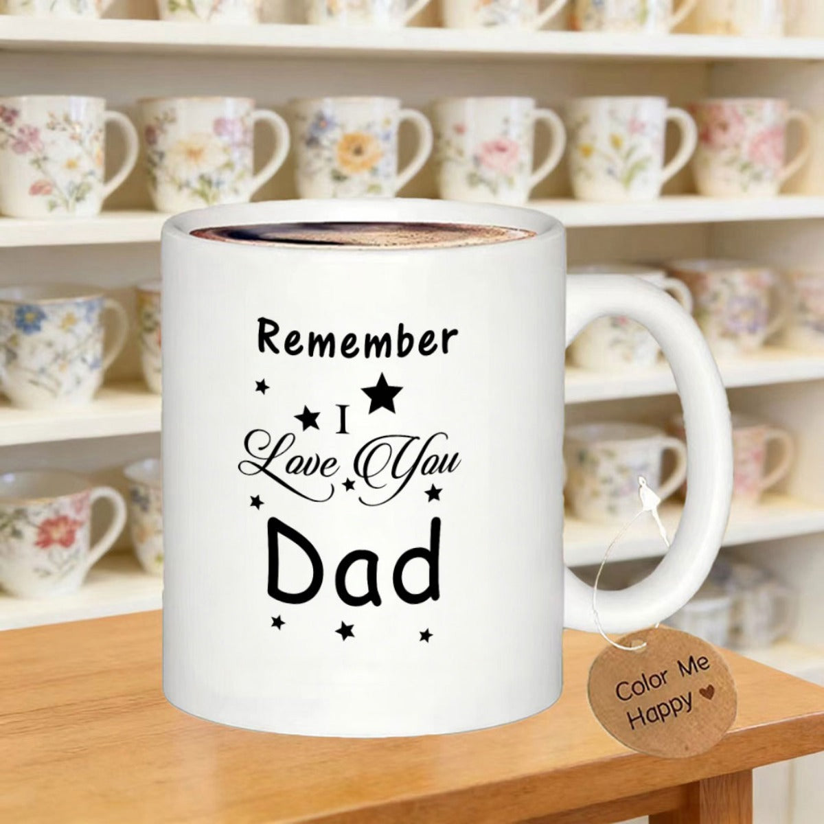 Tailorly White Ceramic 11 oz Mug - Remember I Love You Dad Minimalist Black Stars And Decorative Dots Surrounding Sentimental Text Mug