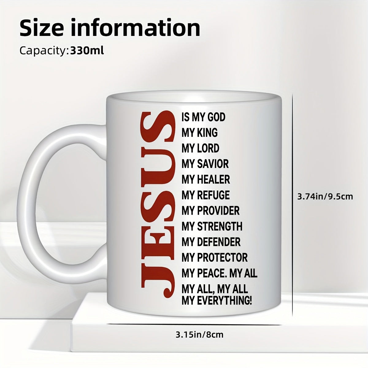 Tailorly White Ceramic 11 oz Mug - Jesus Is My Everything Clean With Vertical Red Typography And Inspirational Christian Devotional Quotes Mug