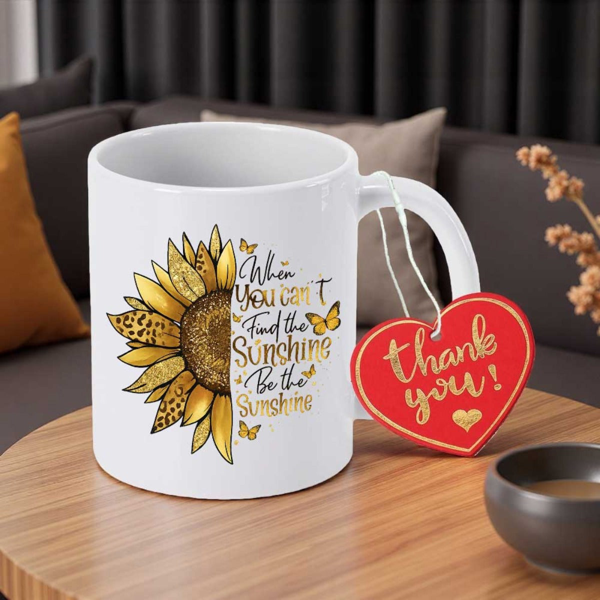 Tailorly White Ceramic 11 oz Mug - When You Can't Find The Sunshine Be The Sunshine Vibrant Golden Petals With Leopard Pattern Among Delicate Fluttering
