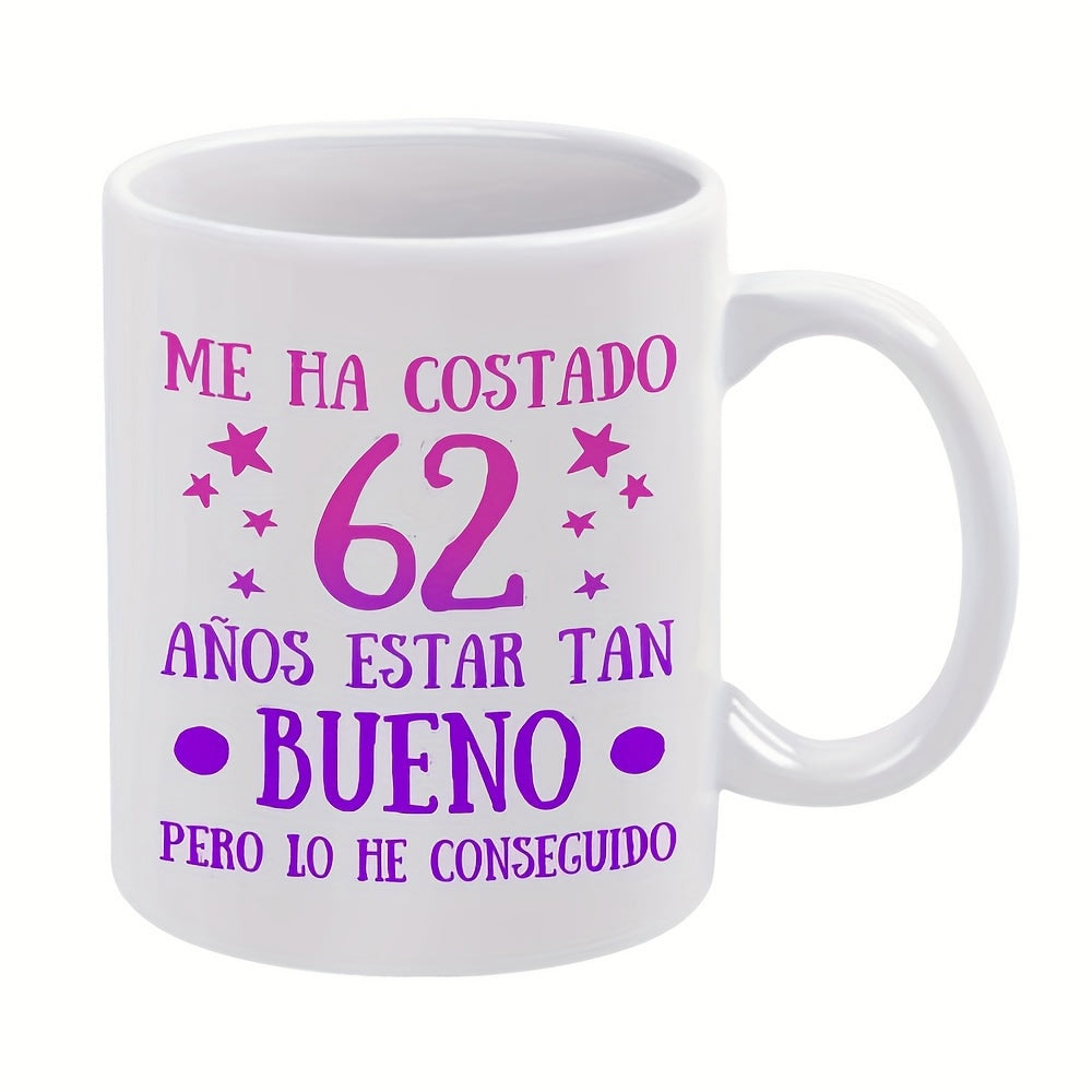 Tailorly White Ceramic 11 oz Mug - Vibrant Purple Decorative Stars And Large Number On A Smooth Surface Mug