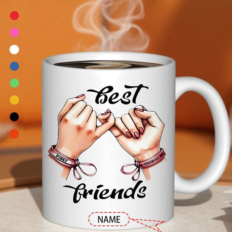 Tailorly White Ceramic 11 oz Mug - Best Friends Name Delicate Feminine Fingers Making A Pinky Promise Gesture Symbolizing Eternal Friendship Hands