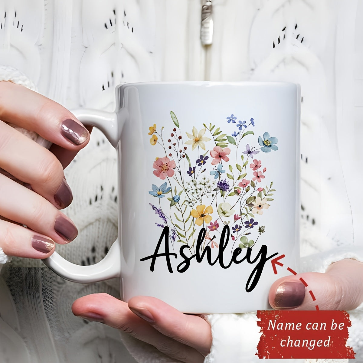 Tailorly White Ceramic 11 oz Mug - Ashley Vibrant Watercolor Wildflowers Blooming In A Peaceful Meadow Garden Flower