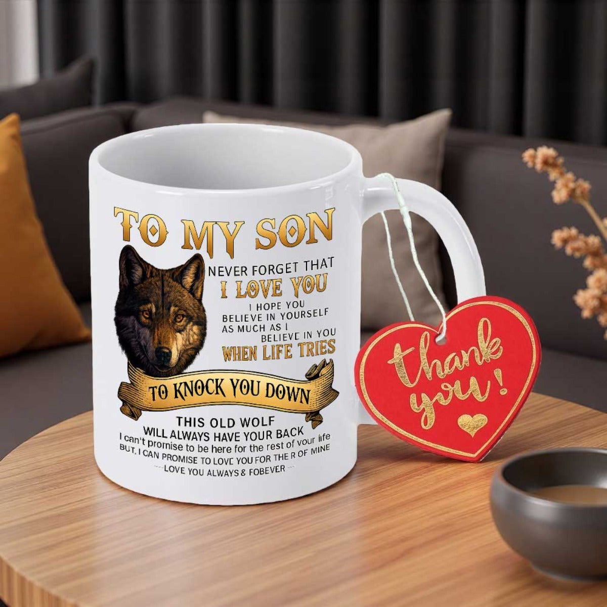 Tailorly White Ceramic 11 oz Mug - To My Son Never Forget That I Love You Majestic Portrait Featuring Heartwarming Sentimental Message Within A Decorative Banner