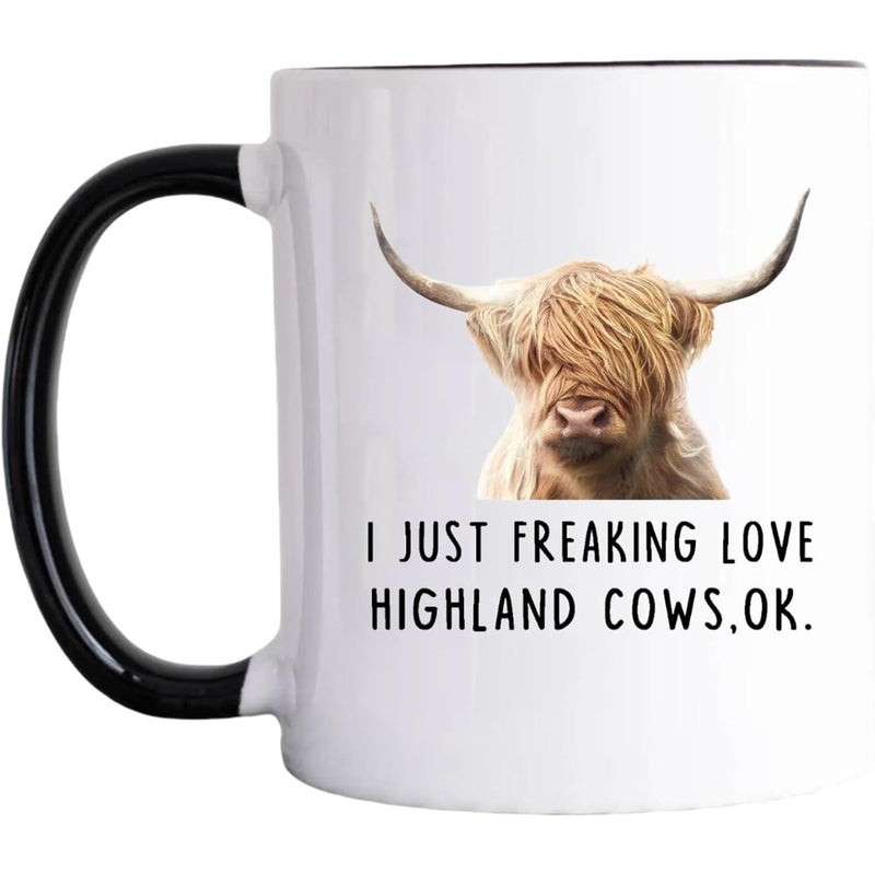 Tailorly Black Accent 11 oz Mug - item picture highland cow coffee mugs i just highland cows ok mugs with black handle 11oz gifts for girls daughter
