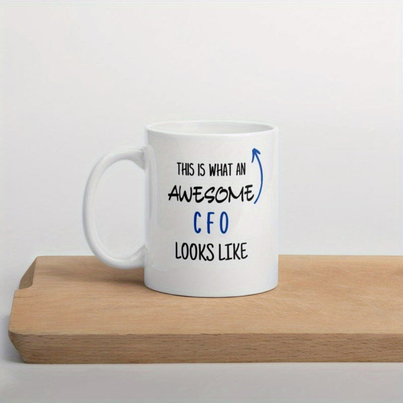 Tailorly White Ceramic 11 oz Mug - This Is What An Awesome CFO Looks Like Clean With Simple Minimalist Blue Curved Arrow Mug