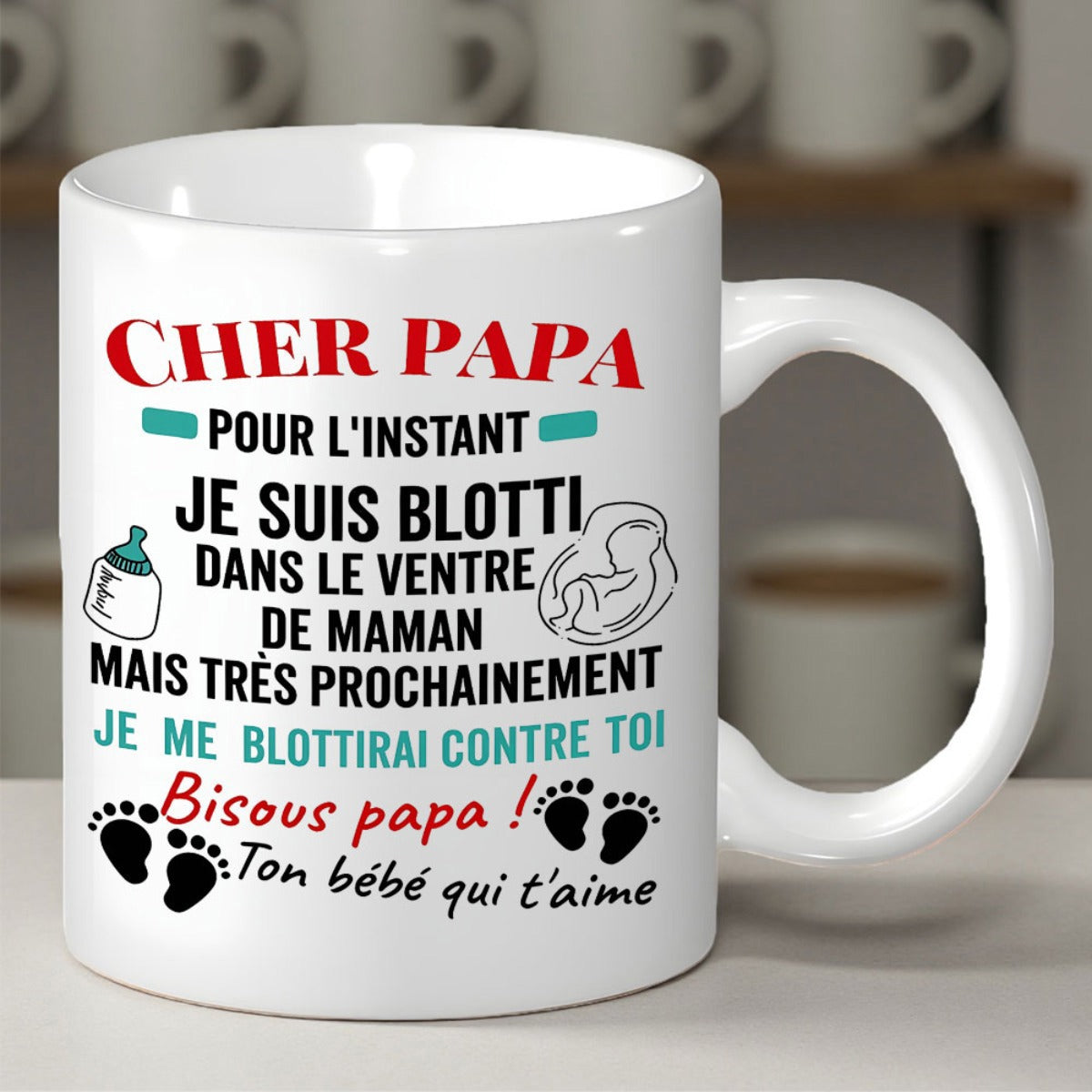Tailorly White Ceramic 11 oz Mug - Minimalist Footprints With Artistic Layout And Decorative Baby Bottle Icons Message