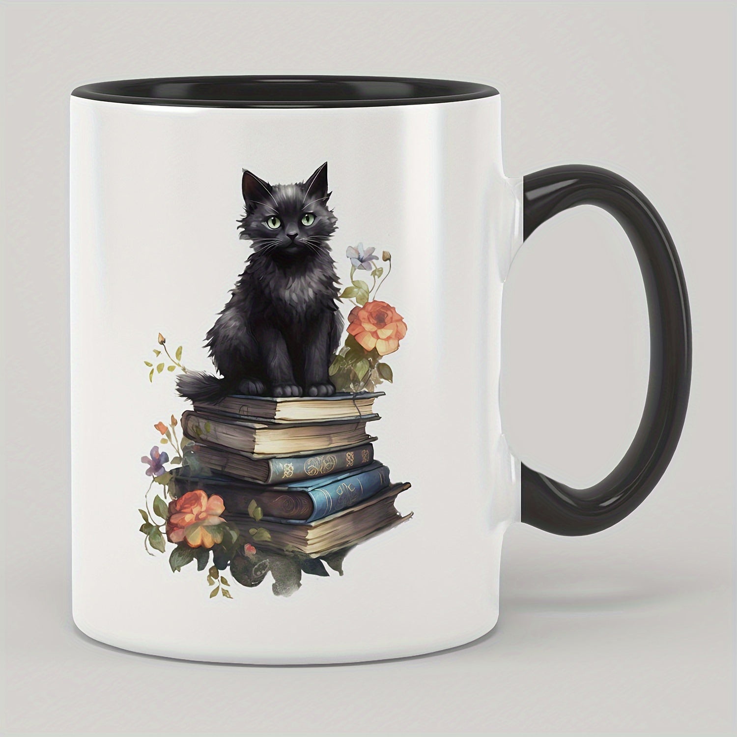 Tailorly Black Accent 11 oz Mug - black cat and book