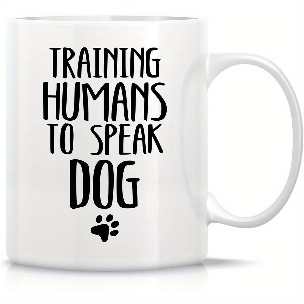 Tailorly White Ceramic 11 oz Mug - Training Humans To Speak Dog Minimalist Black Ink Silhouette Of A Small Simple Pet Animal Paw