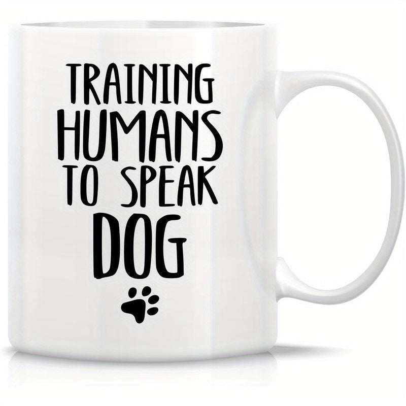 Tailorly White Ceramic 11 oz Mug - Training Humans To Speak Dog Minimalist Black Ink Silhouette Of A Small Simple Pet Animal Paw