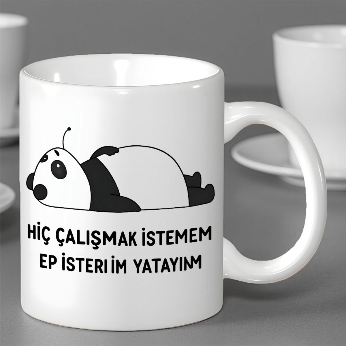 Tailorly White Ceramic 11 oz Mug - Minimalist Black And White Drawing Of A Lazy Sleepy Sleeping Panda