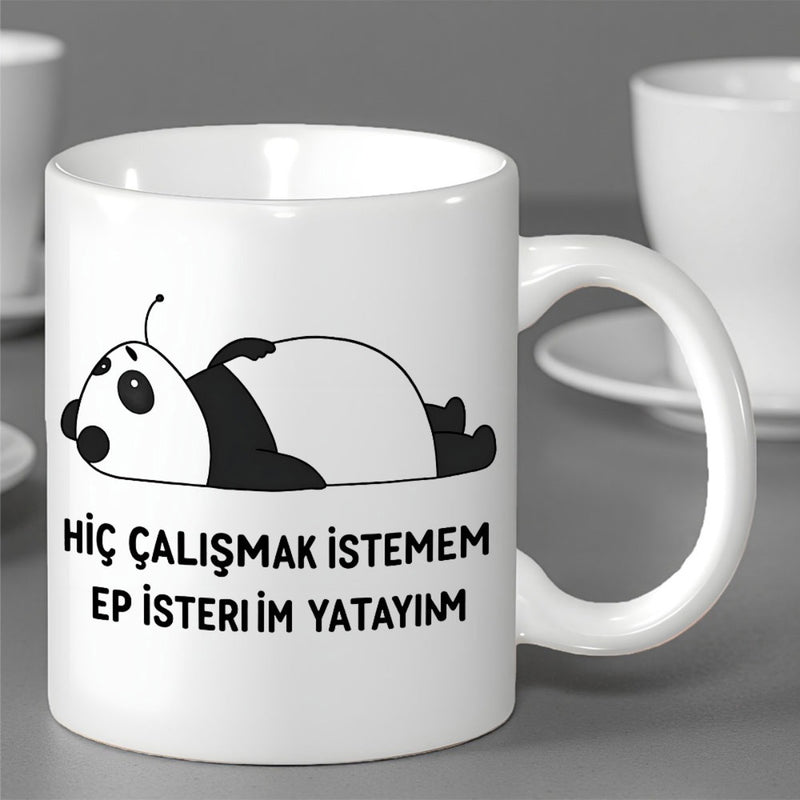 Tailorly White Ceramic 11 oz Mug - Minimalist Black And White Drawing Of A Lazy Sleepy Sleeping Panda