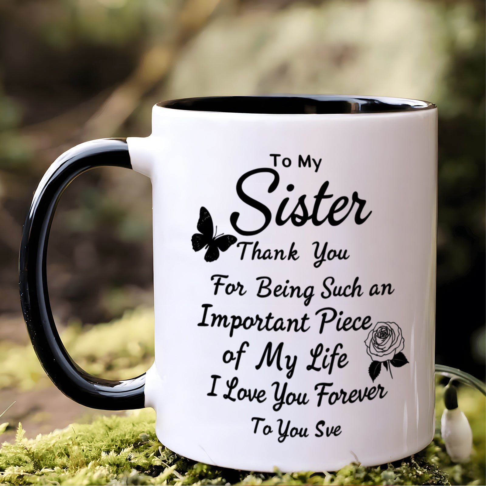 Tailorly Black Accent 11 oz Mug - sister theme with a grateful message