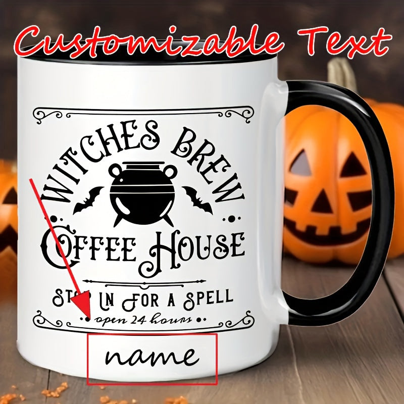 Tailorly Black Accent 11 oz Mug - customizable photo text halloween witch brew cafe open