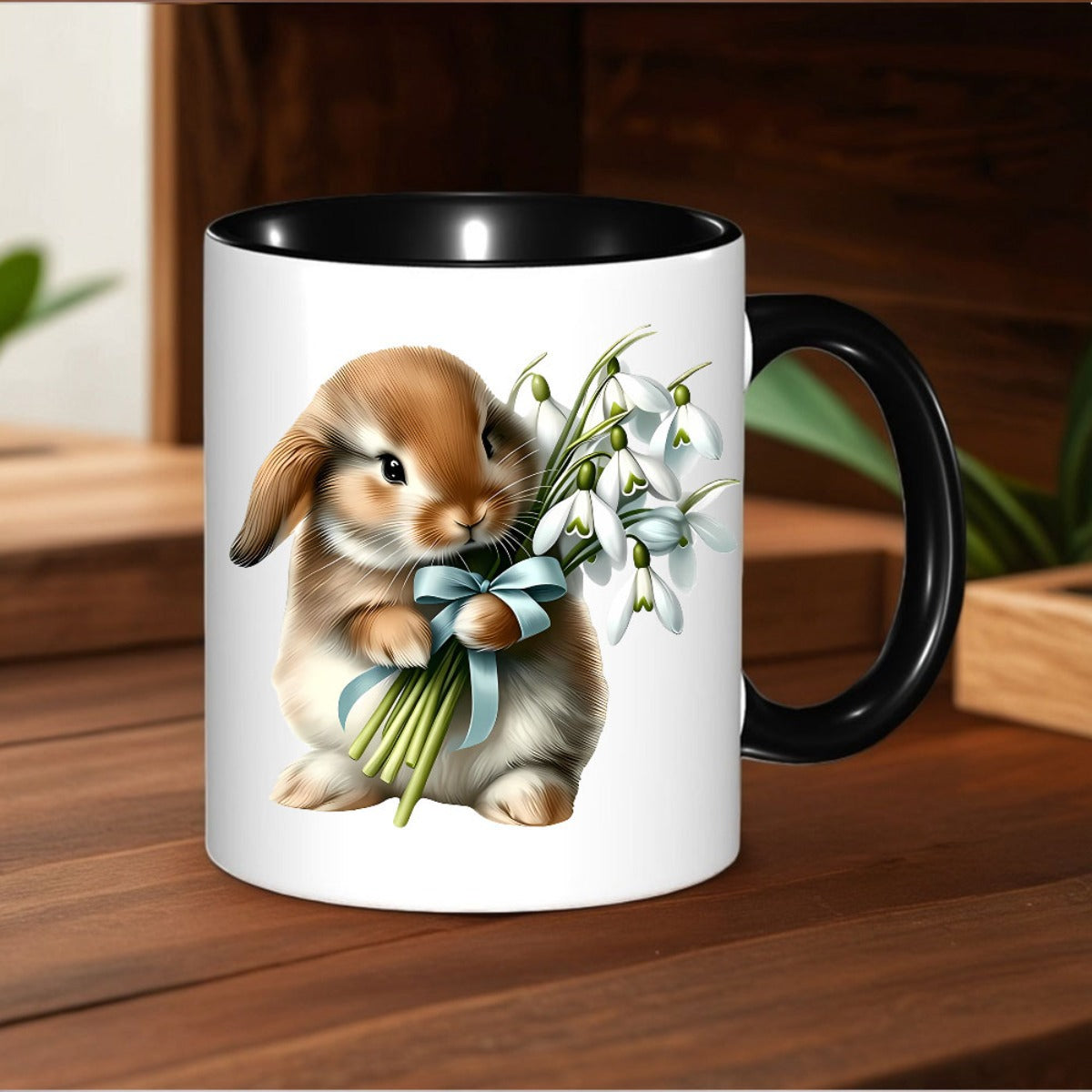 Tailorly Black Accent 11 oz Mug - cute bunny