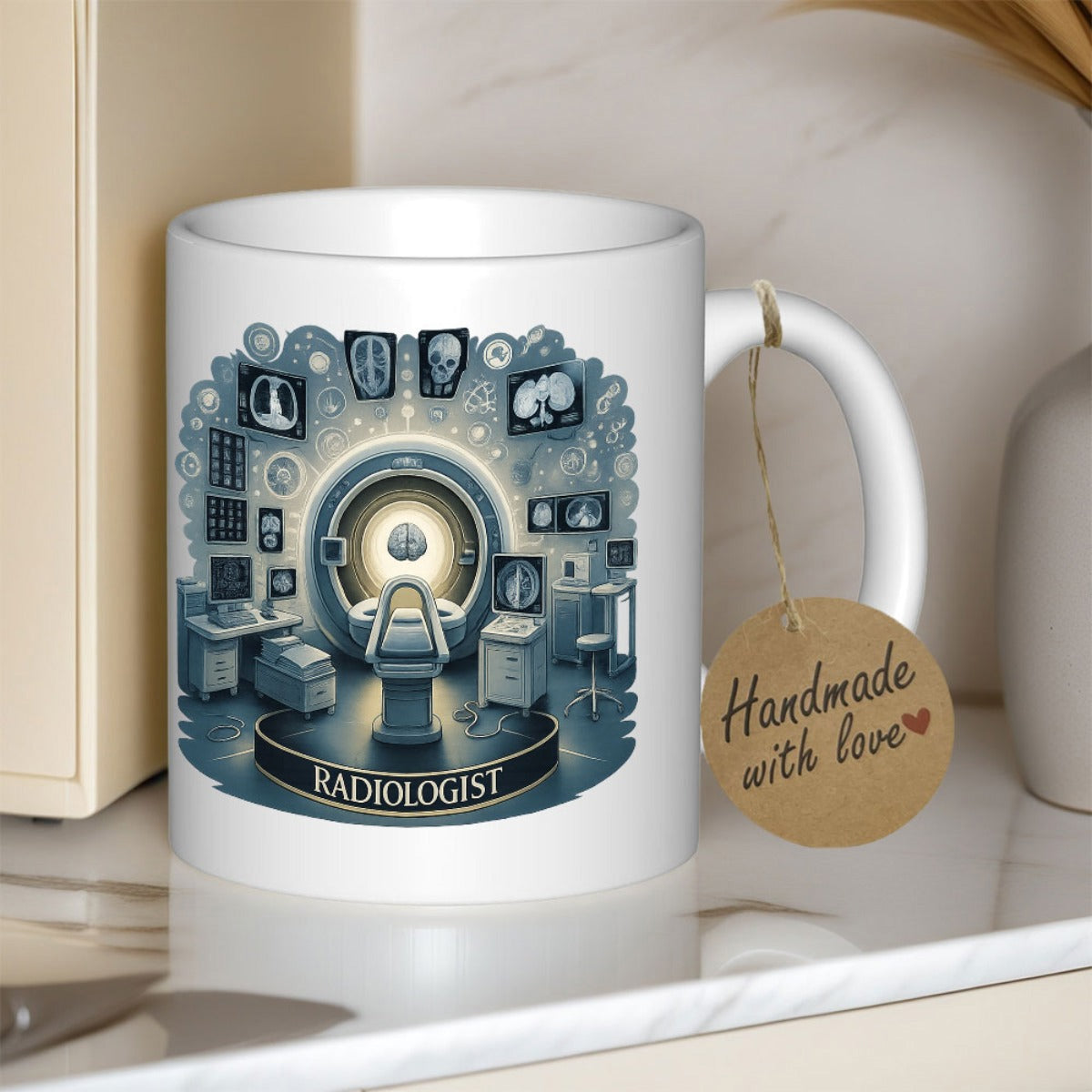 Tailorly White Ceramic 11 oz Mug - Radiologist Medical Imaging Equipment With Detailed X Ray Scans And Glowing Machine