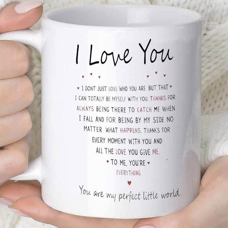 Tailorly White Ceramic 11 oz Mug - I Love You You Are My Perfect Little World Elegant Minimalist Typography Design Featuring Small Symbolic Delicate Hearts Quote