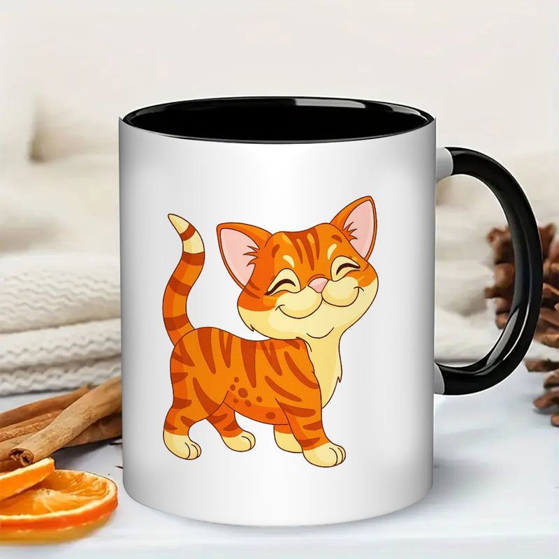 Tailorly Black Accent 11 oz Mug - adorable cartoon cat artwork