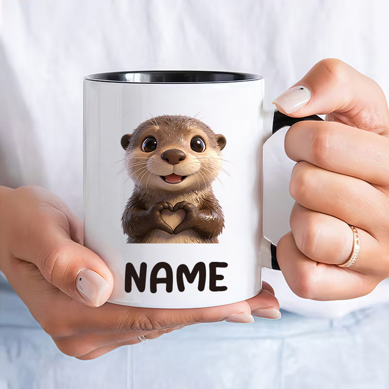 Tailorly Black Accent 11 oz Mug - cute otter making a heart with its paws