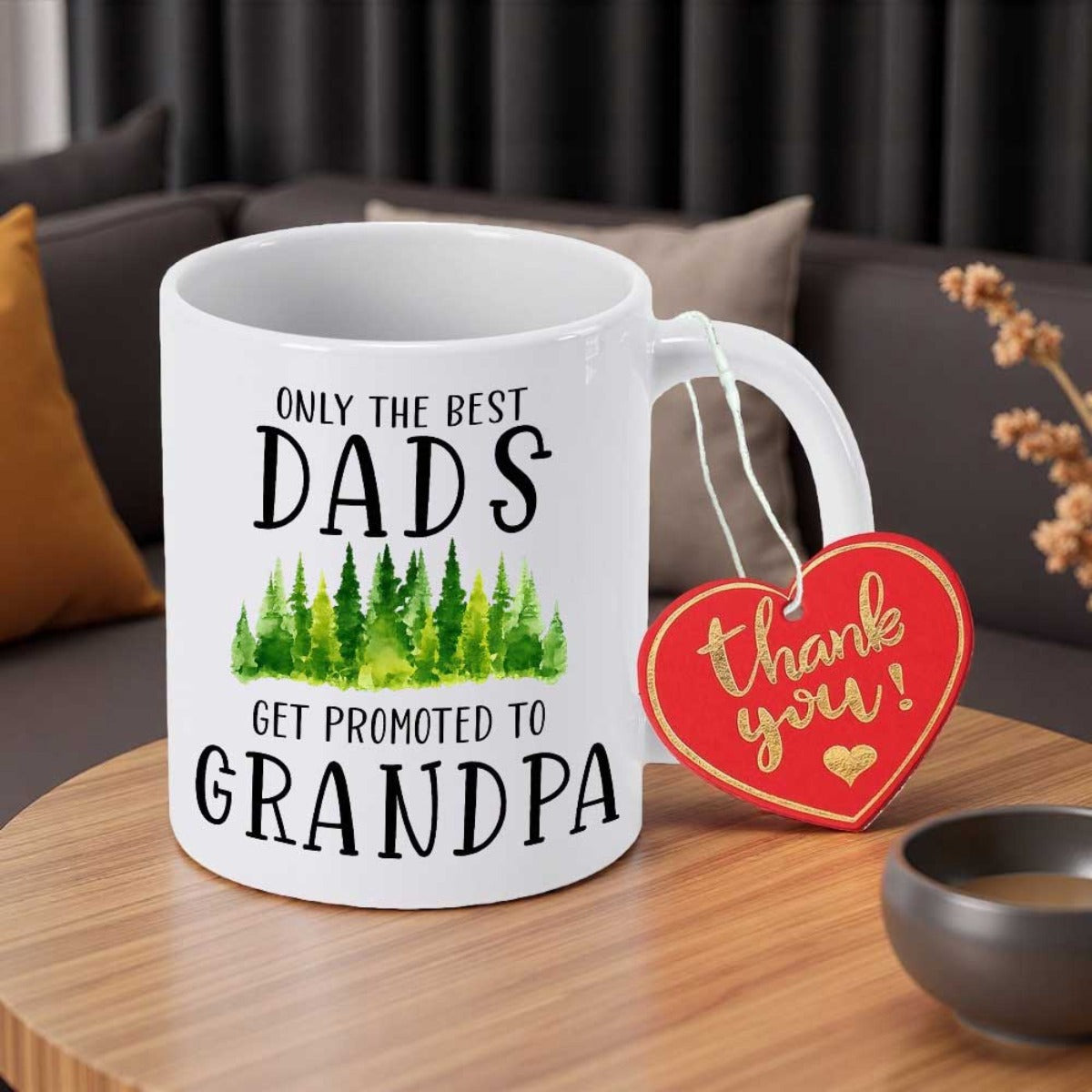 Tailorly White Ceramic 11 oz Mug - Only The Best Dads Get Promoted To Grandpa Lush Green Watercolor Pine Trees Standing In A Serene Vibrant Forest