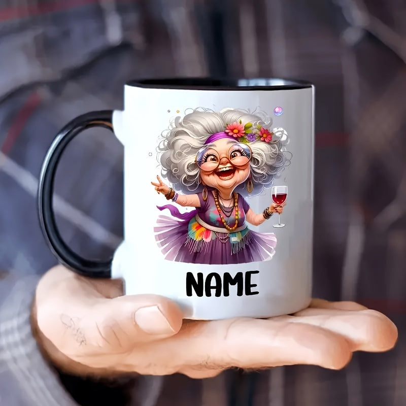 Tailorly Black Accent 11 oz Mug - happy old lady