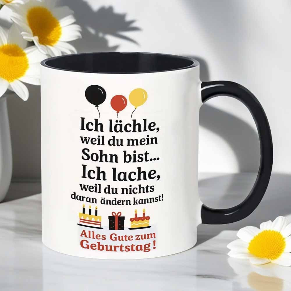 Tailorly Black Accent 11 oz Mug - german birthday greeting for son